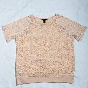 Forever 21 Lace Top Womens Small Blush Pink Short Sleeve Floral Sheer Boho Lined